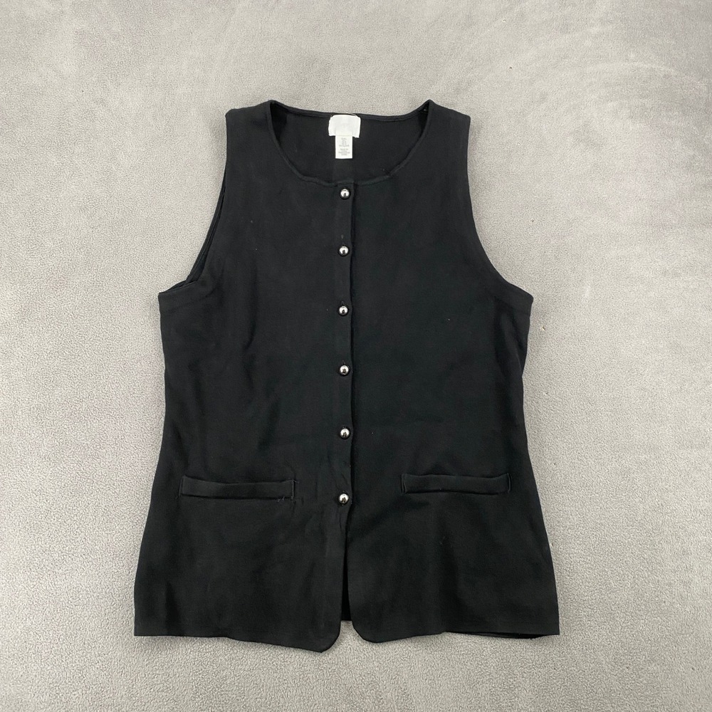 HM Black Knit Button Front Vest Silver Hardware Sleeveless Cardigan Large